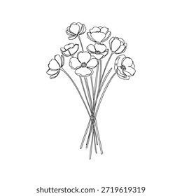 Minimalist wild flower bunch vector sketch black and white
