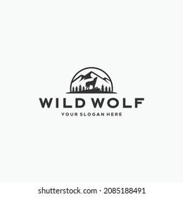 minimalist WILD WOLF mountain tree logo design