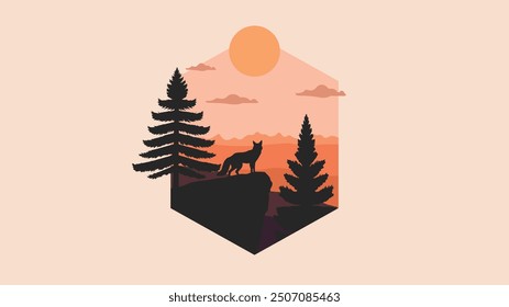 Minimalistische Wildnis Landschaft Hintergrund gerahmt in einem Hexagon Vektor