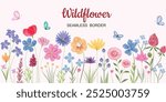 Minimalist Wildflower Illustration - Seamless Watercolor Floral Arrangements With Butterflies