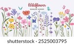 Minimalist Wildflower Illustration - Seamless Watercolor Floral Arrangements With Butterflies