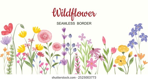 Minimalist Wildflower Illustration - Seamless Watercolor Floral Arrangements With Butterflies