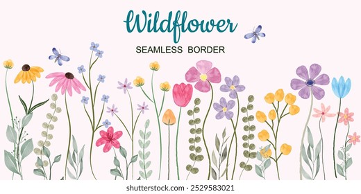 Minimalistische Wildblumendarstellung - Nahtlose Aquarellflorale Arrangements mit Schmetterlingen