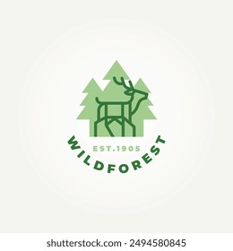 minimalist wildlife deer in the forest line art icon logo vector illustration design. simple modern hunting, adventure, vacation logo concept
