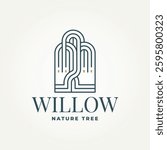 minimalist willow tree line art icon logo vector illustration design. simple modern weeping willow logo concept