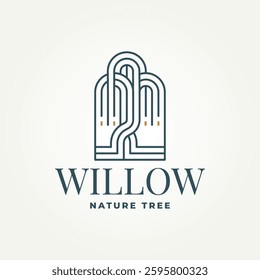 minimalist willow tree line art icon logo vector illustration design. simple modern weeping willow logo concept