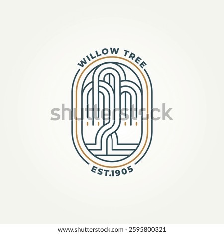 minimalist willow tree line art icon badge logo vector illustration design. simple modern weeping willow emblem logo concept