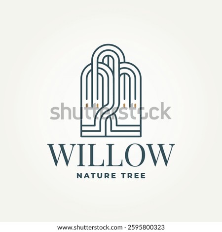 minimalist willow tree line art icon logo vector illustration design. simple modern weeping willow logo concept