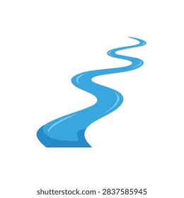 Minimalist winding blue river vector icon isolated on white, nature stream design element.
