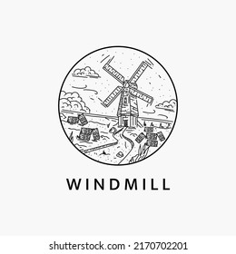 Diseño de la plantilla de ilustración de la línea del logotipo de la pantalla del molino de viento minimalista