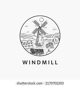 Diseño de la plantilla de ilustración de la línea del logotipo de la pantalla del molino de viento minimalista