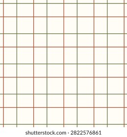 Minimalist windowpane plaid grid pattern with thin rust red and sage green intersecting lines on off white background
