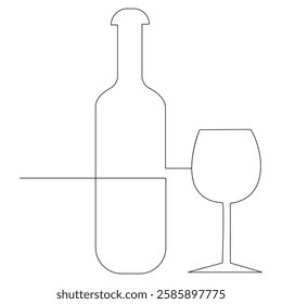 Minimalist Wine Bottle and Glass Line Art – Elegant Drink Illustration