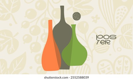 Minimalist wine illustration with abstract bottle shapes and subtle background patterns, great for winery menus, party posters, and creative banner designs.