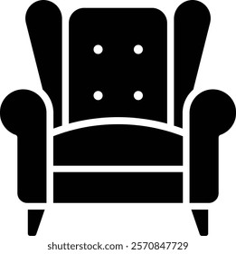 Minimalist Wingback Armchair Icon in Black Silhouette