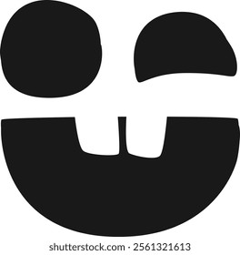 Minimalist winking Halloween pumpkin face featuring a big smile and round eyes, creating a simple black and white spooky drawing perfect for festive Halloween decoration