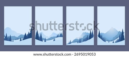 Minimalist Winter Mountain Landscape Collection. Poster or Banner set