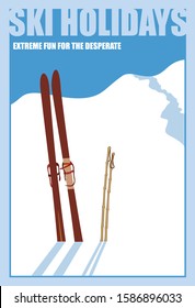 Minimalist winter poster. Landscape with skies, vector illustration.