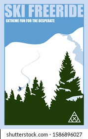 Minimalist winter poster. Ski freeride. Vector illustration