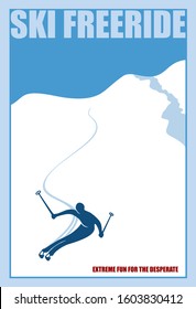 Minimalist winter poster. Ski freeride. Vector illustration