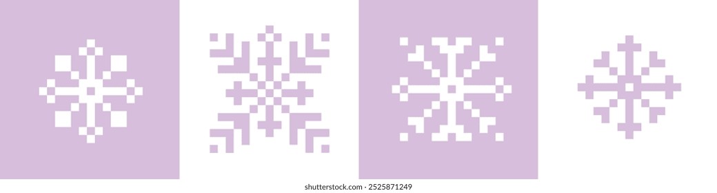 Padrão contínuo de inverno minimalista. Floco de neve em pixel. Elementos de Natal na arte de pixels. Humor da estética dos anos 90. Ilustração de vetor de estilo retro de 8 bits. Forma geométrica simples. Design de Natal e Ano Novo