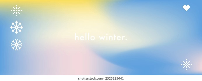 Minimalist winter sky with snowflakes. Pastel gradient winter season background. Soft pastel colors. Merry Christmas and New Year vector background for holiday greetings, Xmas festive decorations