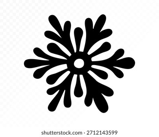 Minimalistische Winterschneeflocke mit kräftigen, abgerundeten Ästen, glatten tropfenförmigen Strahlen und einfachem monochromen Silhouettendesign, perfekt für moderne Ferienprojekte und saisonale dekorative Kunstwerke.
