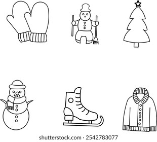 Colección de boceto de icono de tema de invierno minimalista
