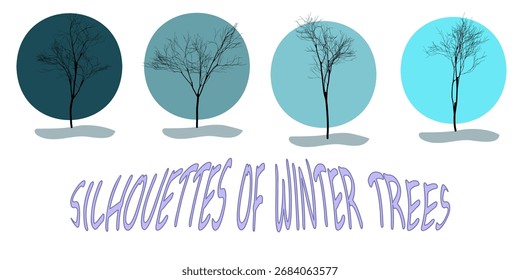 Minimalist winter tree silhouettes in circular design