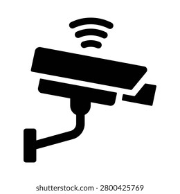 Minimalist wireless CCTV camera icon featuring a surveillance camera with wireless connectivity signal. Ideal for security systems, smart surveillance platforms, property monitoring services, home security applications, smart city projects, IoT infrastructure, access control systems, and safety technology solutions.