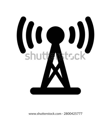 Minimalist wireless communication tower icon representing radio transmission, mobile networks, telecommunications infrastructure, wireless connectivity, and signal broadcasting. Ideal for telecom services, internet providers, smart city projects, IoT platforms, network monitoring dashboards, technology websites, and communication systems.