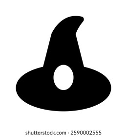 Minimalist witch hat icon with a pointed shape and classic curve. Ideal for Halloween, fantasy, and magic-themed designs.