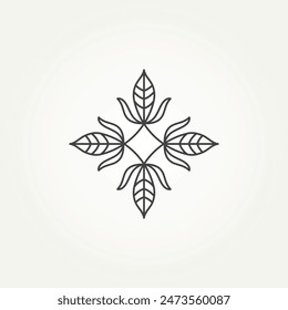 minimalist witch's knot with leaves line art icon logo vector illustration design. simple modern wicca symbol and power of four elements concept