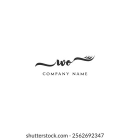 Minimalist WO Logo Design with Abstract Feather Element