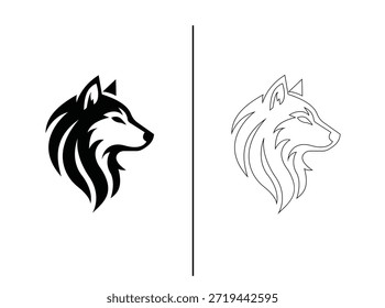 Diseño minimalista del logotipo de la cabeza del lobo en estilo de Vector blanco y negro