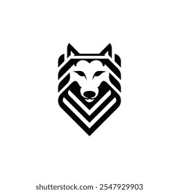 Logotipo minimalista da cabeça de lobo com arte de linha geométrica