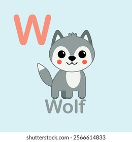 Minimalist Wolf Illustration for Kids Alphabet