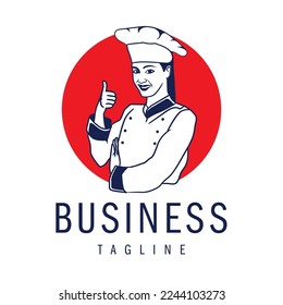 Minimalist woman chef logo design isolated on white background, suitable for food or bakery business