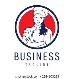 Minimalist woman chef logo design isolated on white background, suitable for food or bakery business