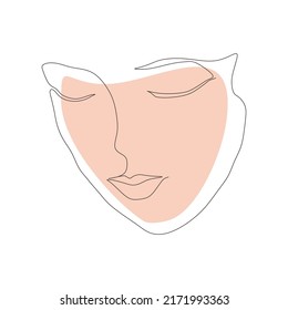Minimalist woman face line illustration with pastel decor. One line drawing.