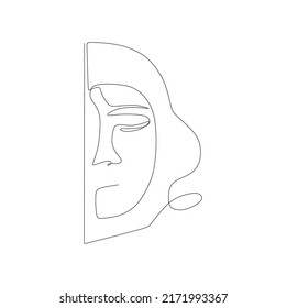Minimalist woman face line illustration with pastel decor. One line drawing.