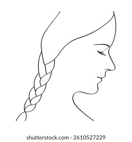 Minimalist Woman Face Profile With Braid Hairstyle Black And White Line Art