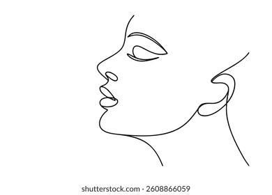 Minimalist Woman Face Silhouette Line Art Design On White Background Vector Illustration