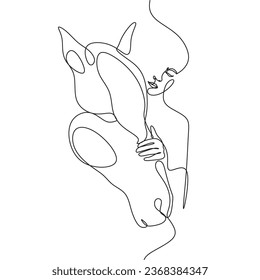Minimalist Woman with horse one-line. Vector illustration. Continuous one-line drawing.