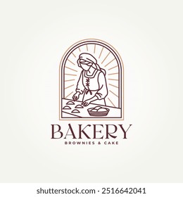 minimalist woman making bread or cake for restaurants and bakeries business line art badge icon logo vector illustration design