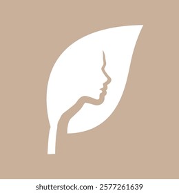 Minimalist Woman Profile and Leaf Logo Design Template