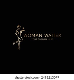 Minimalist Woman Waiter Logo Vector Illustration 