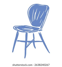 A minimalist wooden chair in blue with clean lines and black outlines, perfect for contemporary interior spaces. A simple yet stylish piece for any modern home.