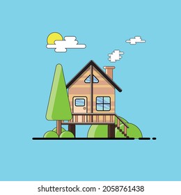 Minimalist Wooden House flat Illustration 