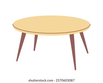 Minimalist wooden round table with angled legs in a simple design on a white background. Concept of furniture, interior design, and modern style. Vector illustration